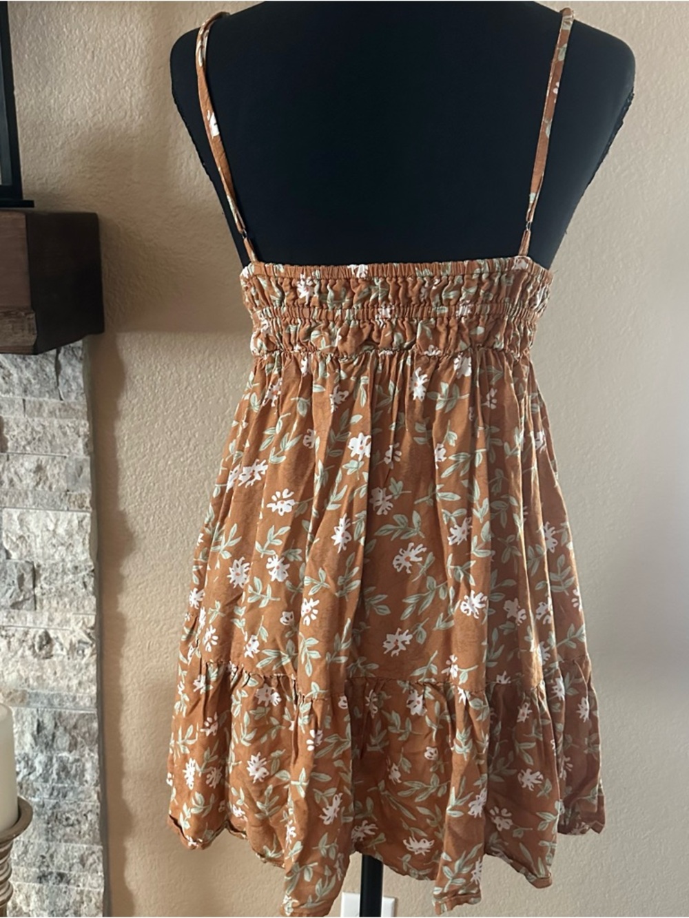 Aeropostale babydoll mini brown floral summer dress women’s S short sundress - Picture 6 of 10